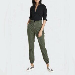 Veronica Beard Tedi Tapered High Rise Pants (Size 10) Army Green Paperbag Jogger